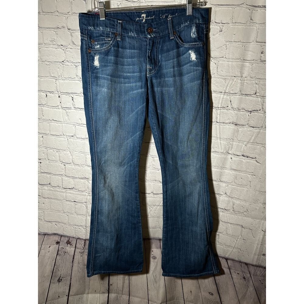 7 For All Mankind A Pocket Bootcut Jeans Medium Wash Distressed Size 29 x 30